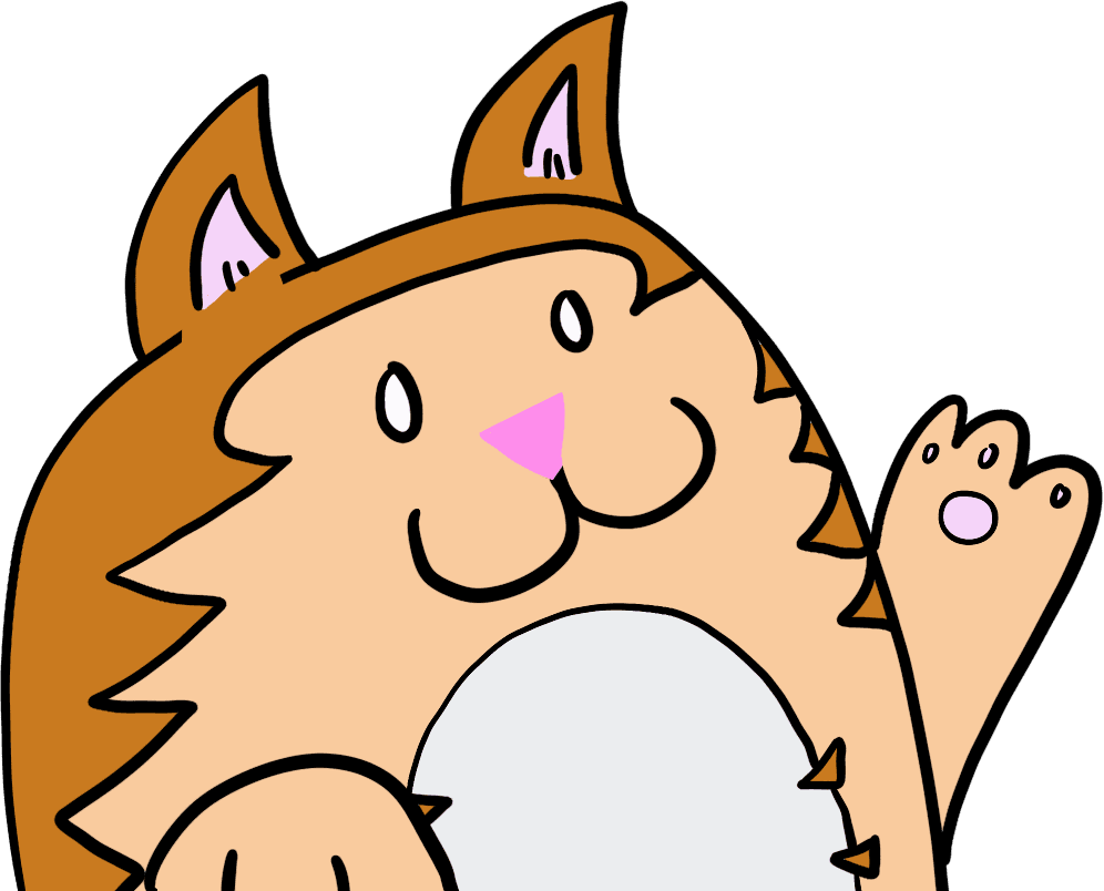 Pumpkin, a ginger cartoon cat, waving.