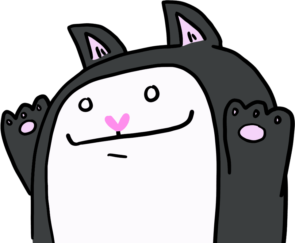 Tootsie, a black and white cartoon cat, waving.